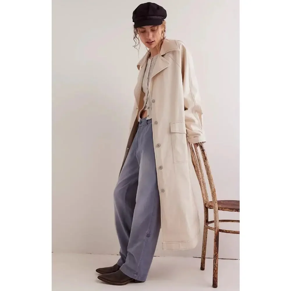Free People We The Free Perry Military Coat Khaki Trench Jacket Women's Large - Picture 1 of 16